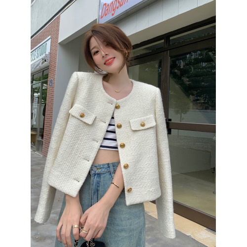 氣質白色小香風外套女裝秋冬2025新款高級感粗花呢小個子短款上衣 氣質白色小香風外套女裝秋冬2025新款高級感粗花呢小個子短款上衣