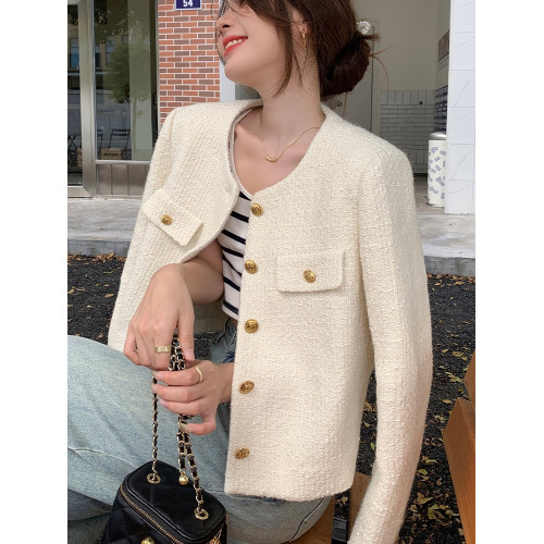 氣質白色小香風外套女裝秋冬2025新款高級感粗花呢小個子短款上衣 氣質白色小香風外套女裝秋冬2025新款高級感粗花呢小個子短款上衣