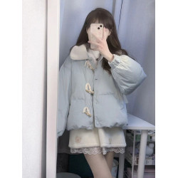 羊羔毛領棉襖服2024年秋冬新款棉服復古小個子寬松保暖棉衣外套女