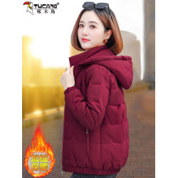 啄木鳥加絨棉衣女短款棉襖2025新款冬裝中年媽媽加厚保暖棉服外套