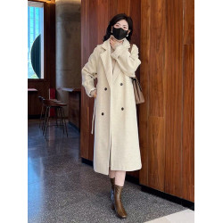 高級毛呢外套女洋氣2025秋冬新品韓版寬松中長款白鴨絨加厚呢大衣