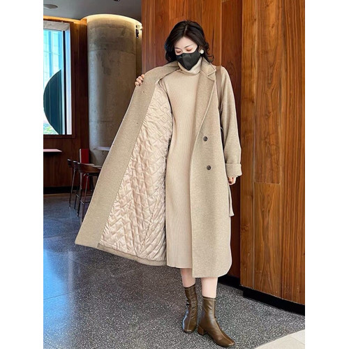 高級毛呢外套女洋氣2025秋冬新品韓版寬松中長款白鴨絨加厚呢大衣