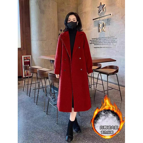 高級毛呢外套女洋氣2025秋冬新品韓版寬松中長款白鴨絨加厚呢大衣