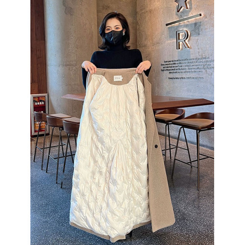 高級毛呢外套女洋氣2025秋冬新品韓版寬松中長款白鴨絨加厚呢大衣