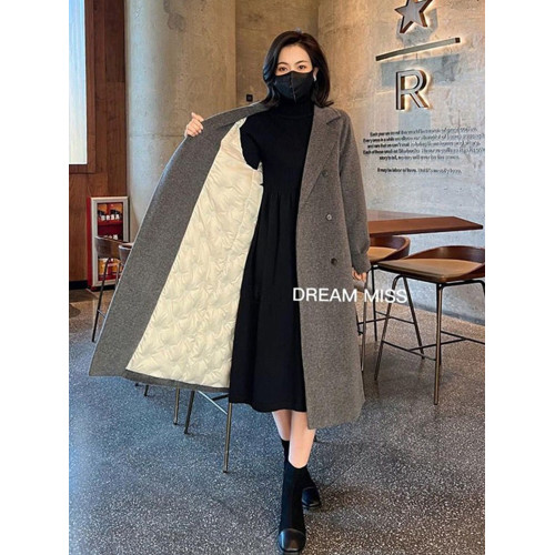 高級毛呢外套女洋氣2025秋冬新品韓版寬松中長款白鴨絨加厚呢大衣