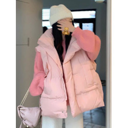 學院風粉色羽絨棉馬甲外套女秋冬季韓版寬松學生馬夾外穿坎肩上衣