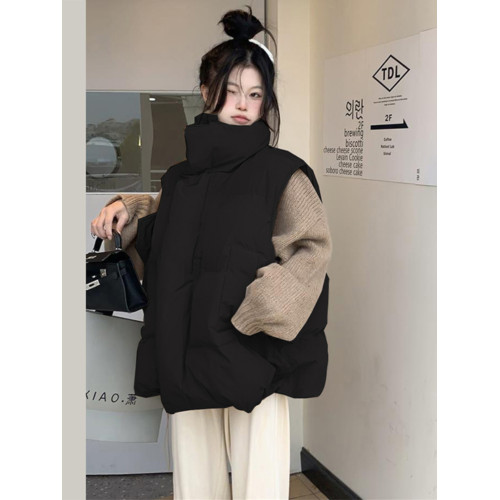 學院風粉色羽絨棉馬甲外套女秋冬季韓版寬松學生馬夾外穿坎肩上衣 學院風粉色羽絨棉馬甲外套女秋冬季韓版寬松學生馬夾外穿坎肩上衣