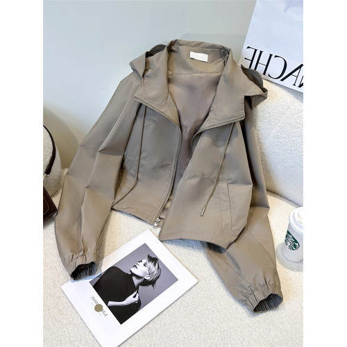 美式復古港風高級感連帽沖鋒衣外套女春秋小個子寬松休閒夾克上衣 美式復古港風高級感連帽沖鋒衣外套女春秋小個子寬松休閒夾克上衣