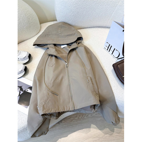 美式復古港風高級感連帽沖鋒衣外套女春秋小個子寬松休閒夾克上衣 美式復古港風高級感連帽沖鋒衣外套女春秋小個子寬松休閒夾克上衣