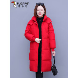 啄木鳥過膝棉服女冬季2025新款中年加厚長款棉衣厚實保暖棉襖外套