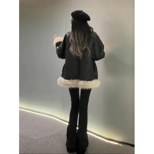 皮毛一體羊羔毛外套女冬季美式麂皮絨高級感加絨加厚立領機車棉服 皮毛一體羊羔毛外套女冬季美式麂皮絨高級感加絨加厚立領機車棉服