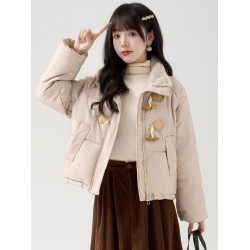 帛卡琪2025秋冬新款立領牛角釦羽絨棉服外套女短款拉鍊麵包服棉襖