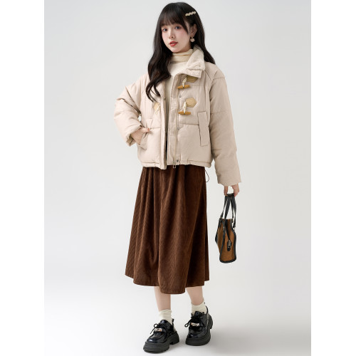 帛卡琪2025秋冬新款立領牛角釦羽絨棉服外套女短款拉鍊麵包服棉襖