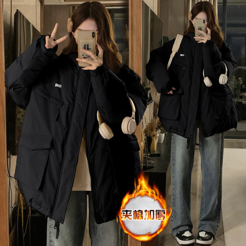 美式黑武士夾棉沖鋒衣外套男女冬季戶外機能寬松連帽加厚工裝棉服