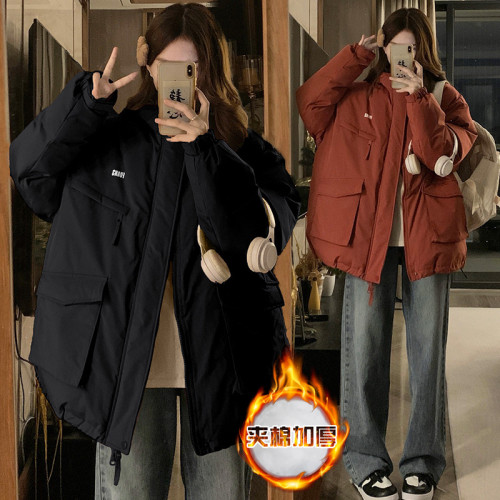 美式黑武士夾棉沖鋒衣外套男女冬季戶外機能寬松連帽加厚工裝棉服