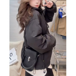 韓版連帽立領棉服外套女2025早秋寬松短款小個子休閒長袖薄款上衣