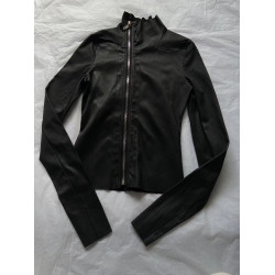 24FW 暗黑RO風高領斜拉鍊PU皮質彈力修身百搭皮衣機車夾克外套女