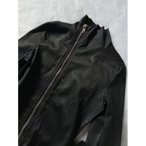 24FW 暗黑RO風高領斜拉鍊PU皮質彈力修身百搭皮衣機車夾克外套女 24FW 暗黑RO風高領斜拉鍊PU皮質彈力修身百搭皮衣機車夾克外套女