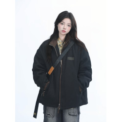 【坐吃山空】冬季加厚保暖夾棉牛仔棉服外套女美式vintage棉衣潮