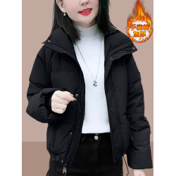 2025冬季新款純色小香風棉服外套立領麵包服短款小個子開衫棉衣女