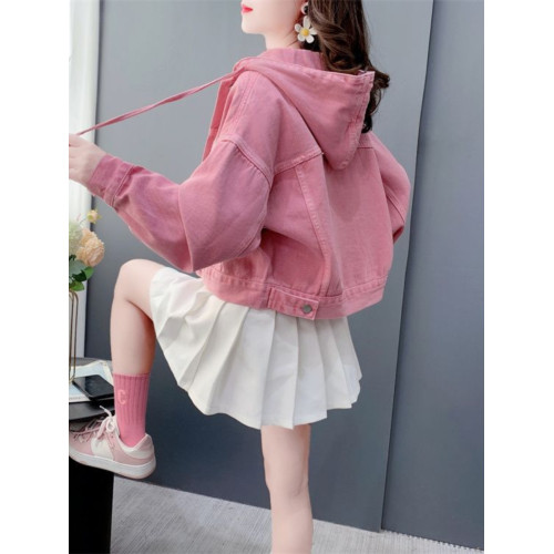 連帽牛仔外套女復古港味chic春秋2025新款炸街小個子短款夾克上衣 連帽牛仔外套女復古港味chic春秋2025新款炸街小個子短款夾克上衣