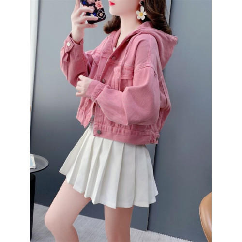 連帽牛仔外套女復古港味chic春秋2025新款炸街小個子短款夾克上衣 連帽牛仔外套女復古港味chic春秋2025新款炸街小個子短款夾克上衣