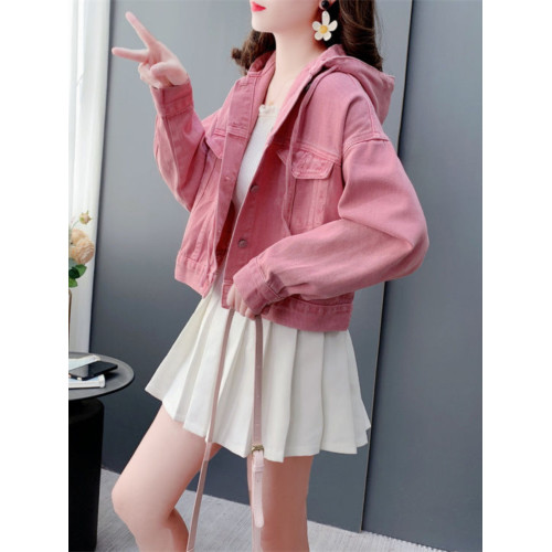 連帽牛仔外套女復古港味chic春秋2025新款炸街小個子短款夾克上衣 連帽牛仔外套女復古港味chic春秋2025新款炸街小個子短款夾克上衣