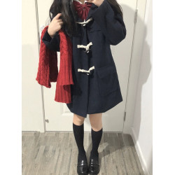 JK校供感牛角釦大衣女秋冬季日系學院風小個子毛呢外套夾棉加厚款