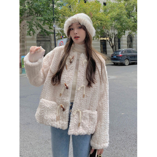 羊羔毛外套女冬短款皮毛一體寬松毛毛絨牛角釦圓領羊毛羔百搭學生 羊羔毛外套女冬短款皮毛一體寬松毛毛絨牛角釦圓領羊毛羔百搭學生