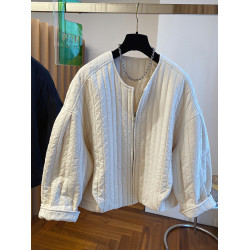 品牌折釦時尚復古設計感寬松條紋夾棉外套女春秋季輕薄小棉服棉衣