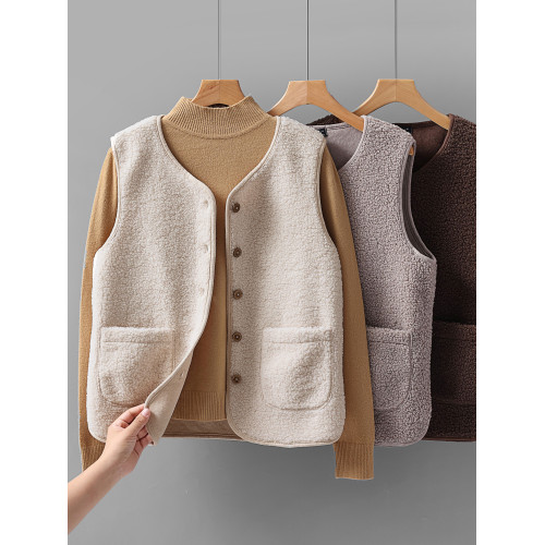 春秋季羊羔毛絨馬甲女2025米白小個子寬松坎肩短款背心薄款冬外套 春秋季羊羔毛絨馬甲女2025米白小個子寬松坎肩短款背心薄款冬外套