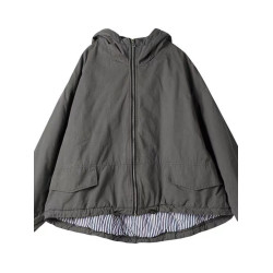 大碼女裝寬松文藝長袖連帽夾棉外套秋冬新款純色百搭休閒保暖棉衣