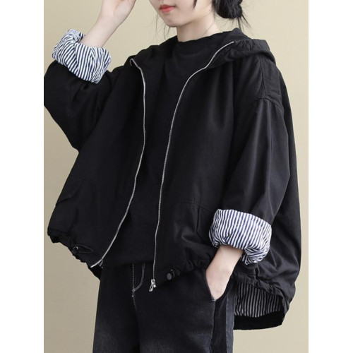 大碼女裝寬松文藝長袖連帽夾棉外套秋冬新款純色百搭休閒保暖棉衣 大碼女裝寬松文藝長袖連帽夾棉外套秋冬新款純色百搭休閒保暖棉衣