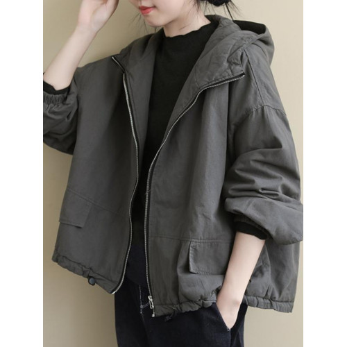 大碼女裝寬松文藝長袖連帽夾棉外套秋冬新款純色百搭休閒保暖棉衣 大碼女裝寬松文藝長袖連帽夾棉外套秋冬新款純色百搭休閒保暖棉衣