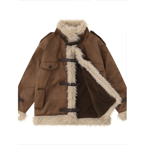 2025冬季新款美式復古加絨加厚皮毛一體羊羔毛絨立領麂皮機車棉服 2025冬季新款美式復古加絨加厚皮毛一體羊羔毛絨立領麂皮機車棉服