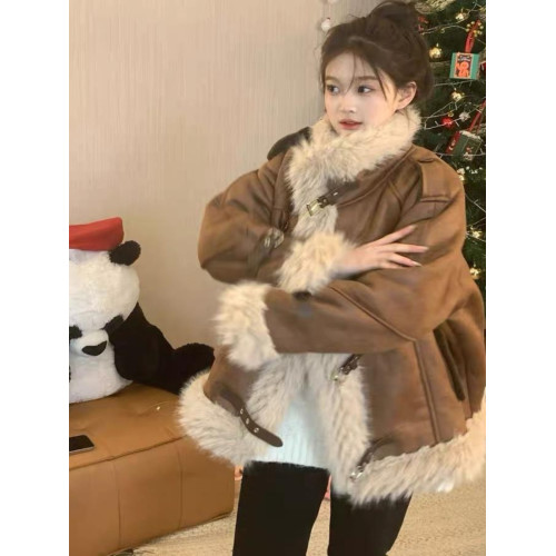 2025冬季新款美式復古加絨加厚皮毛一體羊羔毛絨立領麂皮機車棉服 2025冬季新款美式復古加絨加厚皮毛一體羊羔毛絨立領麂皮機車棉服