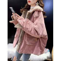 特大碼300斤燈芯絨派克保暖棉服女秋冬季新款加絨加厚羊羔毛外套