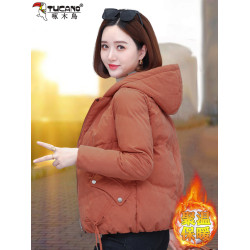 啄木鳥羽絨棉服女短款2025新款冬裝時尚加厚保暖鹿皮絨小棉衣外套