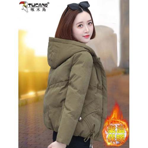 啄木鳥羽絨棉服女短款2025新款冬裝時尚加厚保暖鹿皮絨小棉衣外套 啄木鳥羽絨棉服女短款2025新款冬裝時尚加厚保暖鹿皮絨小棉衣外套