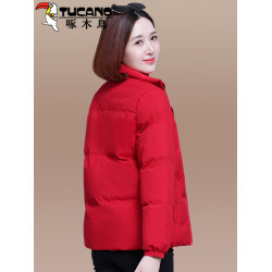 啄木鳥羽絨棉服女2025年新款冬季加絨加厚棉衣棉襖黑色女士短外套