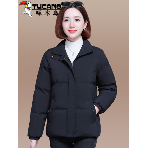 啄木鳥羽絨棉服女2025年新款冬季加絨加厚棉衣棉襖黑色女士短外套 啄木鳥羽絨棉服女2025年新款冬季加絨加厚棉衣棉襖黑色女士短外套