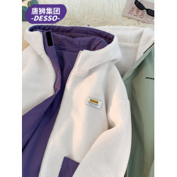 唐獅集團DESSO兩面穿棉服外套女冬季加絨加厚美式小個子棉衣襖男