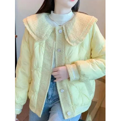 小香風羽絨棉服女純色棉襖新款冬季時尚短款小個子顯瘦娃娃領外套