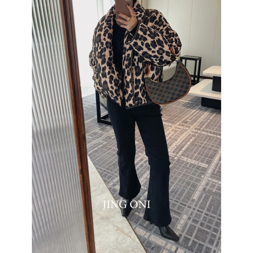豹紋薄款棉衣女上衣秋冬季新款寬鬆短款棉服夾克外套顯瘦小個子潮