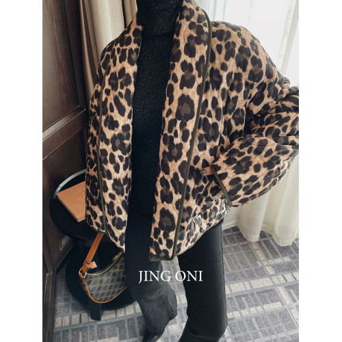 豹紋薄款棉衣女上衣秋冬季新款寬鬆短款棉服夾克外套顯瘦小個子潮