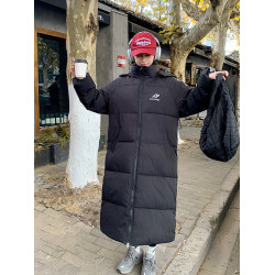 新款保暖棉服女士冬長款過膝韓系寬松三條杠棉襖oversize大碼外套