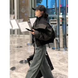 大翻領寬松休閒外套2025冬季新款ins韓版羽絨棉服短款上衣短外套