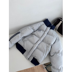 國潮牌拼色側條紋羽絨棉服女冬季新款加厚情侶寬松保暖麵包服外套