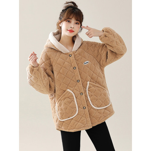 2023冬新款棉服上衣外套網紅燈芯絨加厚大碼連帽棉襖女裝寬鬆時尚