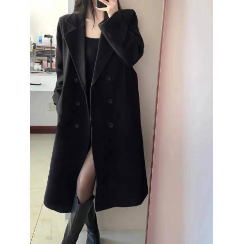 赫本風黑色西裝毛呢外套女秋冬季2025新款小個子高級感中長款大衣